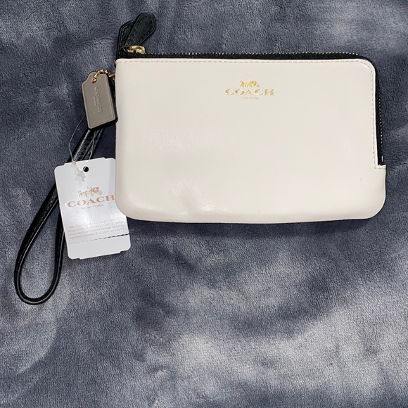 Coach Handbags - Coach Brown Neutral Colorblock
Logo Double Corner Zip Wristlet Wallet